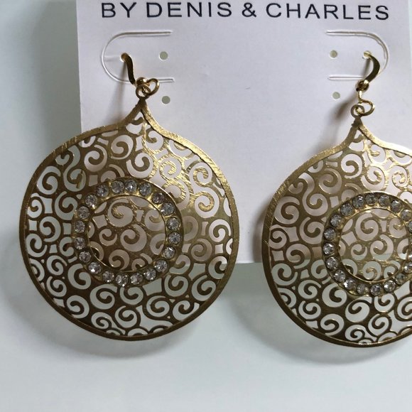 Rush Crystal Decorated pop-up golden earrings - Picture 5 of 6